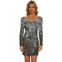 Nature s Resilience: Tierra Del Fuego Forest, Argentina Long Sleeve Square Neck Bodycon Velvet Dress by dflcprintsclothing