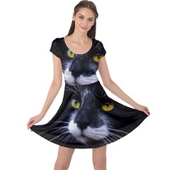 Face Black Cat Cap Sleeve Dress by Ket1n9