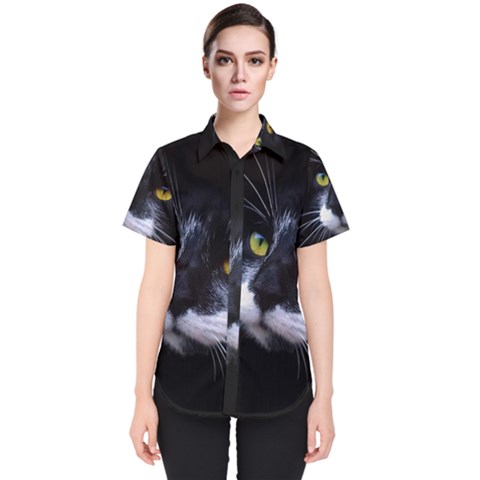 Face Black Cat Women s Short Sleeve Shirt by Ket1n9