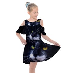 Face Black Cat Kids  Shoulder Cutout Chiffon Dress by Ket1n9