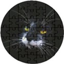 Face Black Cat Wooden Puzzle Round View1