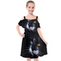 Face Black Cat Kids  Cut Out Shoulders Chiffon Dress View1