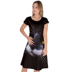 Face Black Cat Classic Short Sleeve Dress by Ket1n9