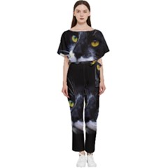 Face Black Cat Batwing Lightweight Chiffon Jumpsuit by Ket1n9