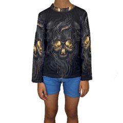 Art Fiction Black Skeletons Skull Smoke Kids  Long Sleeve Swimwear by Ket1n9