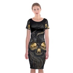 Art Fiction Black Skeletons Skull Smoke Classic Short Sleeve Midi Dress by Ket1n9