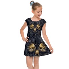 Art Fiction Black Skeletons Skull Smoke Kids  Cap Sleeve Dress by Ket1n9