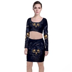 Art Fiction Black Skeletons Skull Smoke Top And Skirt Sets by Ket1n9