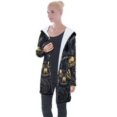 Art Fiction Black Skeletons Skull Smoke Longline Hooded Cardigan by Ket1n9