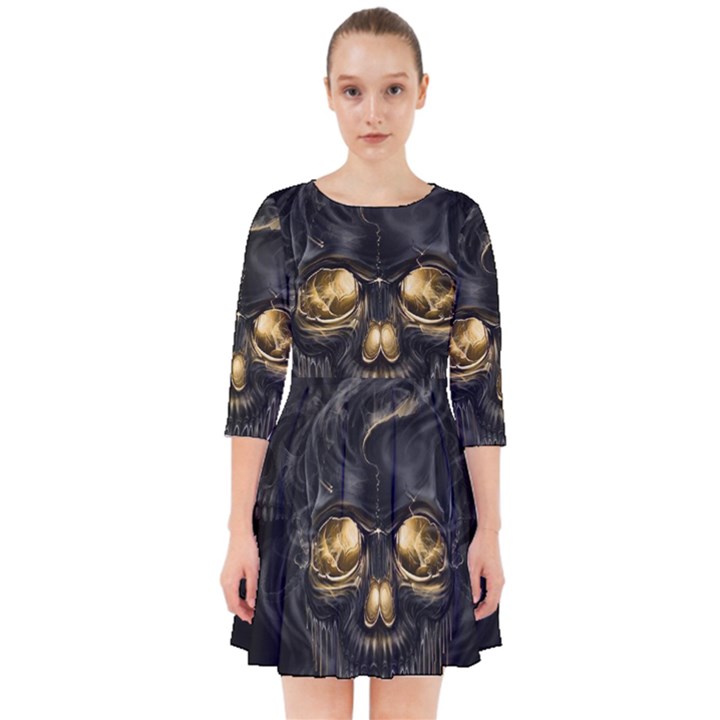 Art Fiction Black Skeletons Skull Smoke Smock Dress