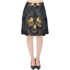 Art Fiction Black Skeletons Skull Smoke Velvet High Waist Skirt by Ket1n9