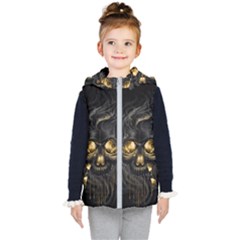 Art Fiction Black Skeletons Skull Smoke Kids  Hooded Puffer Vest by Ket1n9