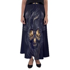 Art Fiction Black Skeletons Skull Smoke Flared Maxi Skirt by Ket1n9