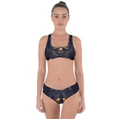 Art Fiction Black Skeletons Skull Smoke Criss Cross Bikini Set by Ket1n9