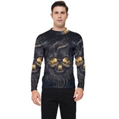 Art Fiction Black Skeletons Skull Smoke Men s Long Sleeve Rash Guard by Ket1n9