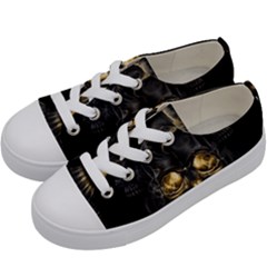 Art Fiction Black Skeletons Skull Smoke Kids  Low Top Canvas Sneakers by Ket1n9