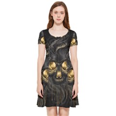 Art Fiction Black Skeletons Skull Smoke Inside Out Cap Sleeve Dress by Ket1n9