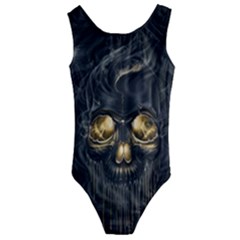 Art Fiction Black Skeletons Skull Smoke Kids  Cut-out Back One Piece Swimsuit by Ket1n9