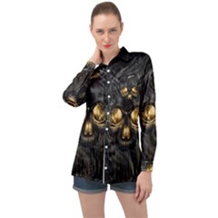 Art Fiction Black Skeletons Skull Smoke Long Sleeve Satin Shirt