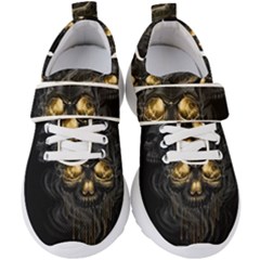 Art Fiction Black Skeletons Skull Smoke Kids  Velcro Strap Shoes by Ket1n9