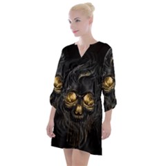 Art Fiction Black Skeletons Skull Smoke Open Neck Shift Dress by Ket1n9