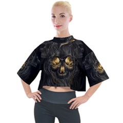 Art Fiction Black Skeletons Skull Smoke Mock Neck T-shirt by Ket1n9