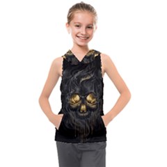 Art Fiction Black Skeletons Skull Smoke Kids  Sleeveless Hoodie by Ket1n9