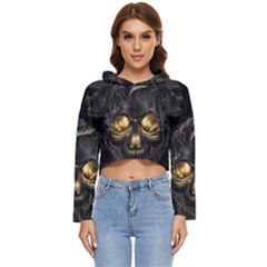 Art Fiction Black Skeletons Skull Smoke Women s Lightweight Cropped Hoodie