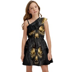 Art Fiction Black Skeletons Skull Smoke Kids  One Shoulder Party Dress by Ket1n9