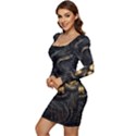 Art Fiction Black Skeletons Skull Smoke Women Long Sleeve Ruched Stretch Jersey Dress View3