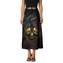 Art Fiction Black Skeletons Skull Smoke Classic Midi Chiffon Skirt by Ket1n9