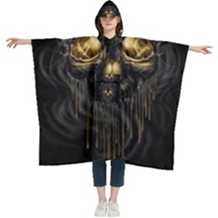 Art Fiction Black Skeletons Skull Smoke Women s Hooded Rain Ponchos by Ket1n9