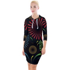 Fireworks With Star Vector Quarter Sleeve Hood Bodycon Dress by Ket1n9