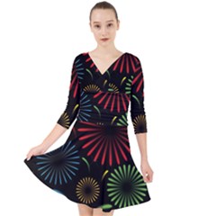 Fireworks With Star Vector Quarter Sleeve Front Wrap Dress by Ket1n9