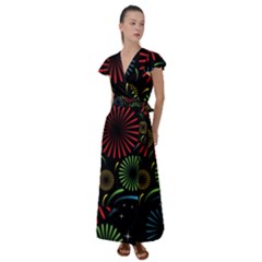 Fireworks With Star Vector Flutter Sleeve Maxi Dress by Ket1n9