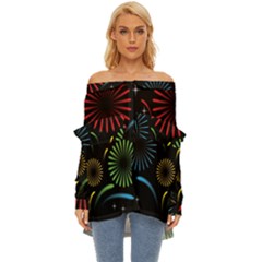 Fireworks With Star Vector Off Shoulder Chiffon Pocket Shirt by Ket1n9