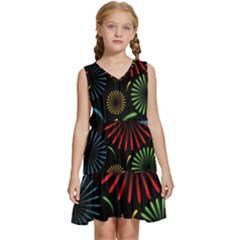 Fireworks With Star Vector Kids  Sleeveless Tiered Mini Dress by Ket1n9