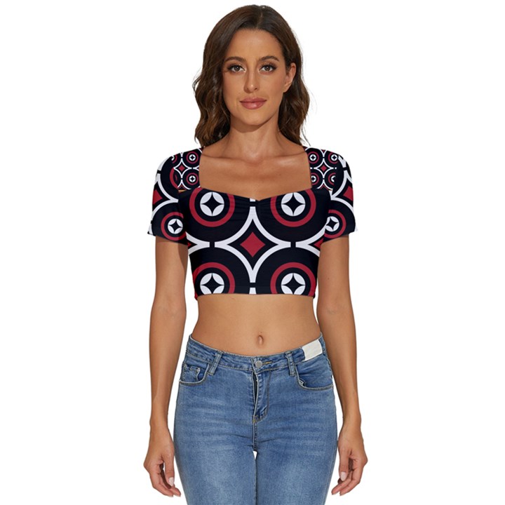 Toraja Pattern Ne limbongan Short Sleeve Square Neckline Crop Top 