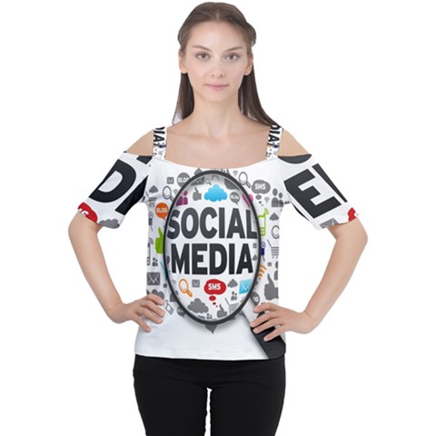 Social Media Computer Internet Typography Text Poster Cutout Shoulder T-shirt by Ket1n9