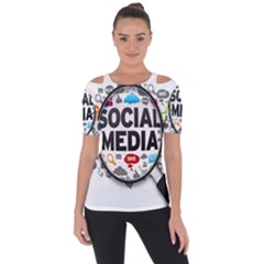 Social Media Computer Internet Typography Text Poster Shoulder Cut Out Short Sleeve Top