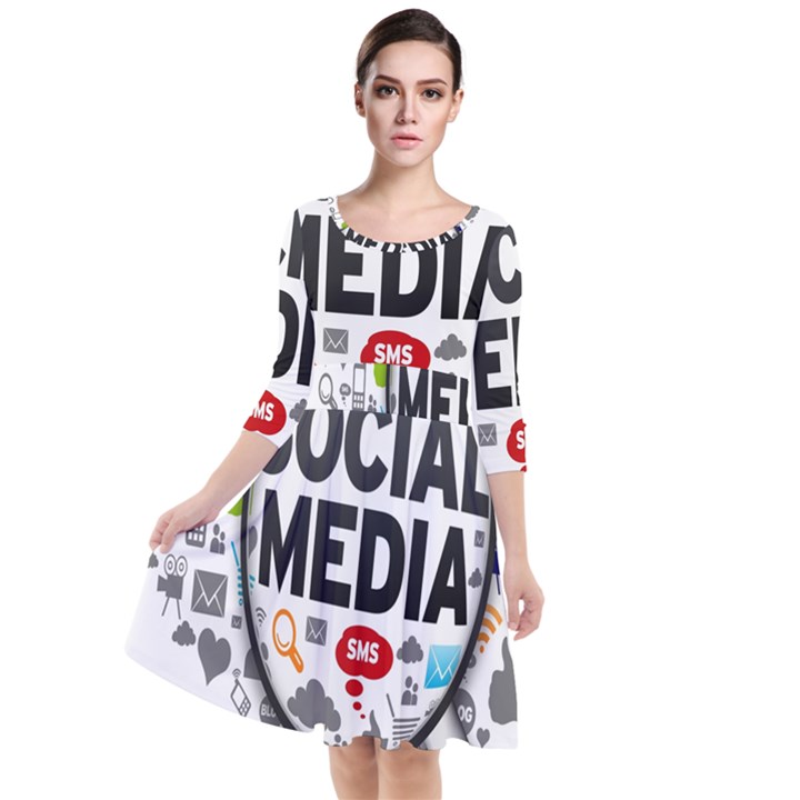 Social Media Computer Internet Typography Text Poster Quarter Sleeve Waist Band Dress