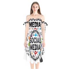 Social Media Computer Internet Typography Text Poster Shoulder Tie Bardot Midi Dress by Ket1n9