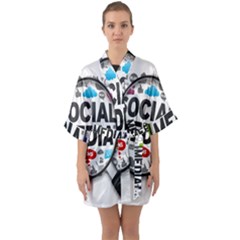 Social Media Computer Internet Typography Text Poster Half Sleeve Satin Kimono  by Ket1n9