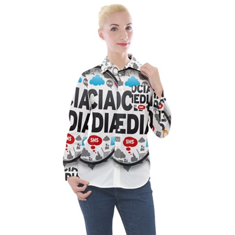 Social Media Computer Internet Typography Text Poster Women s Long Sleeve Pocket Shirt by Ket1n9