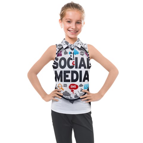 Social Media Computer Internet Typography Text Poster Kids  Sleeveless Polo T-shirt by Ket1n9