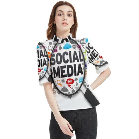 Social Media Computer Internet Typography Text Poster Frill Neck Blouse by Ket1n9