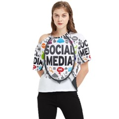 Social Media Computer Internet Typography Text Poster One Shoulder Cut Out T-shirt