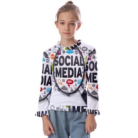 Social Media Computer Internet Typography Text Poster Kids  Frill Detail T-shirt by Ket1n9