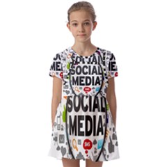 Social Media Computer Internet Typography Text Poster Kids  Short Sleeve Pinafore Style Dress