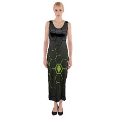 Green Android Honeycomb Gree Fitted Maxi Dress by Ket1n9